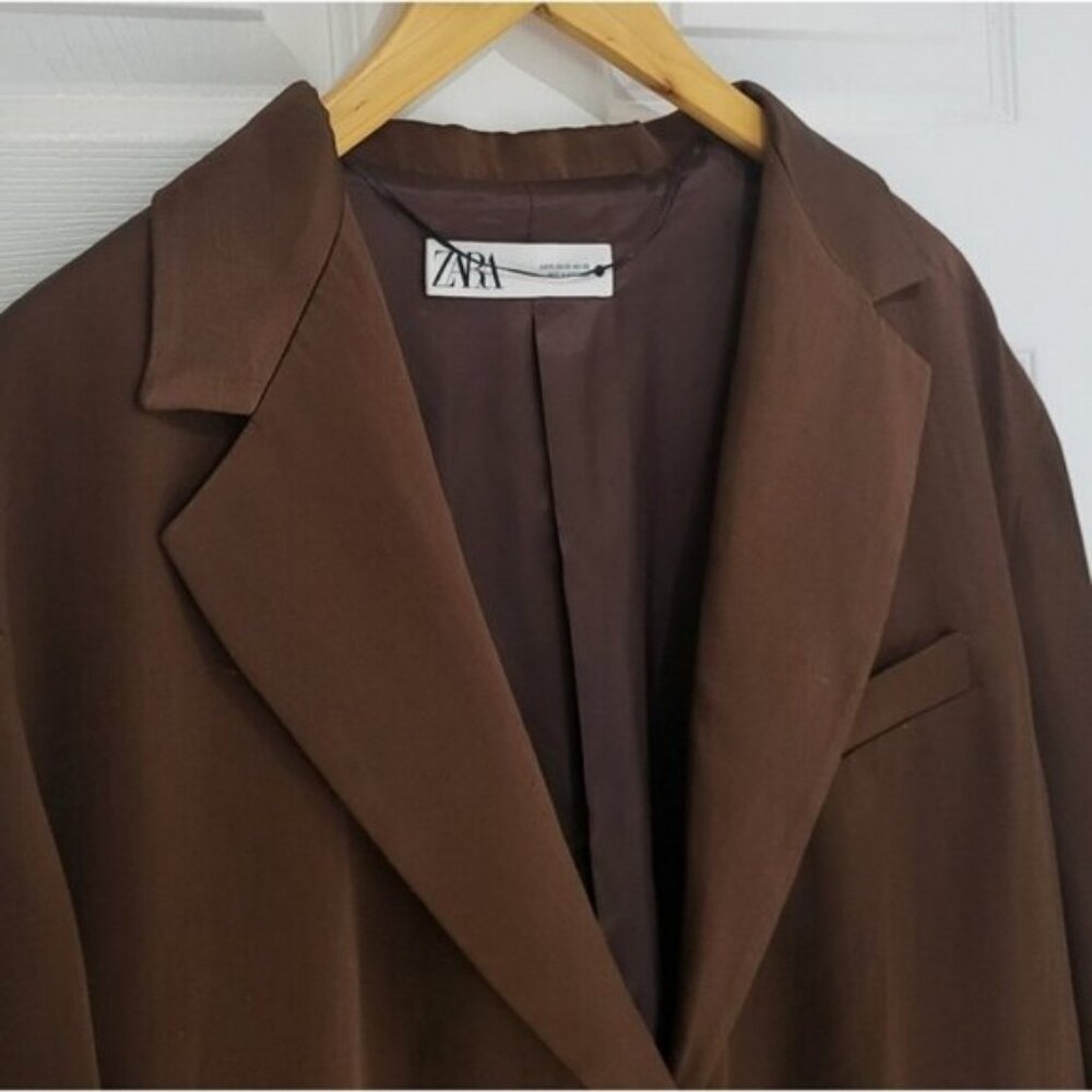 NWT Zara Satin Effect Women's Straight Oversized Flowy Blazer Size XL 90s Chic - Picture 5 of 12